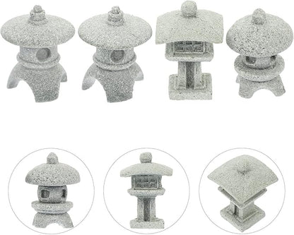 Yardwe Miniature Pagoda Statue Japanese Sandstone Lantern for Zen Garden Micro Landscape Indoor Outdoor Decoration 1.25X0.82X0.82 Inch Set of 4