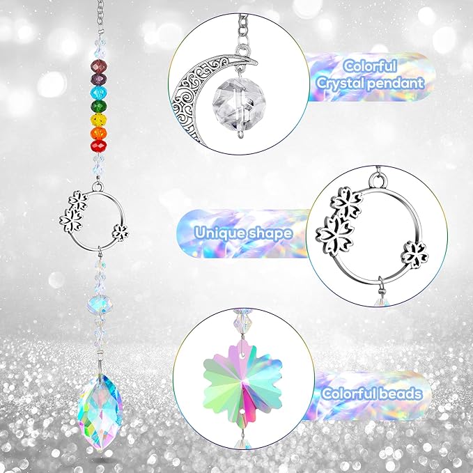 7 Pieces Sun Catcher Crystals Colorful Hanging Prism Suncatcher Window Ornament Beads Chain Sphere Chandelier Pendants for Home Wedding Gifts Decoration (Fresh)