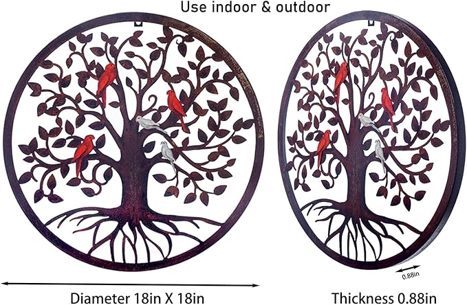 CHINDEUISYUT 18 Inches Tree of Life Wall Art Metal, Large Metal Tree of Life Wall Decor Wall Hanging for Living Room Bedroom Garden Porch Patio Office Home Decor, 18in x 18in x 0.88 in