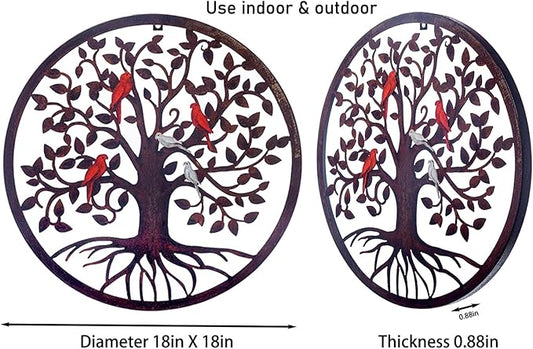 CHINDEUISYUT 18 Inches Tree of Life Wall Art Metal, Large Metal Tree of Life Wall Decor Wall Hanging for Living Room Bedroom Garden Porch Patio Office Home Decor, 18in x 18in x 0.88 in