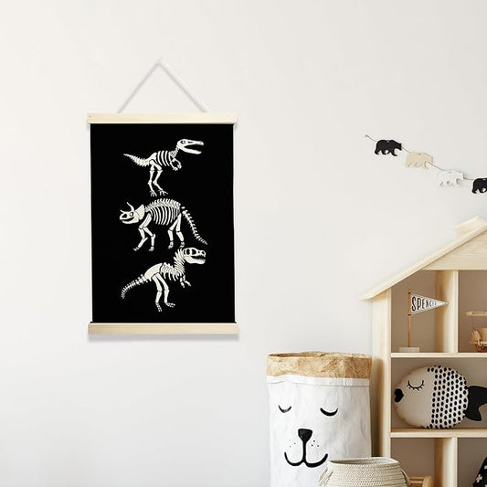 NQDWX Dinosaur Wood Poster Hanger - Dino Wall Decor for Kids Room, 12x17 Inch Rustic Wooden Hanging Sign, Dinosaur Banner, Unique Nursery Decor Gift for Boys & Girls. (134)