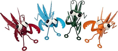 Metal Praying Mantis Sculptures Outdoor Yard Art Garden Patio Decor, Set of 4 Statues for Insect-Themed Garden Decoration