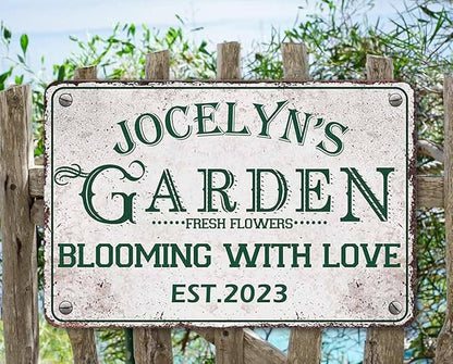 Custom Metal Signs with Name Made in USA Personalized Vintage Garden Sign Waterproof Vintage Decorative Metal Print for Wall Decor Customized Home Garden Ideas Gifts Artwork Prints for Yard Ourdoor