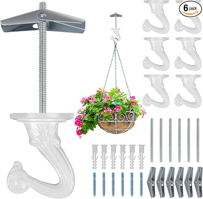Aidoclip 6 pcs Ceiling Hooks for Hanging Plants,Hanging Hanging Lights Metal Small Hooks,Indoor Outdoor Wall Heavy Duty Plant Hanger Swag Hook