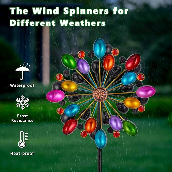 DREAMYSOUL Wind Spinners Outdoor, 360 Degree Rotation Colorful Wind Spinner for Yard and Garden, 4 Layers Metal Kinetic Wind Sculptures & Spinners