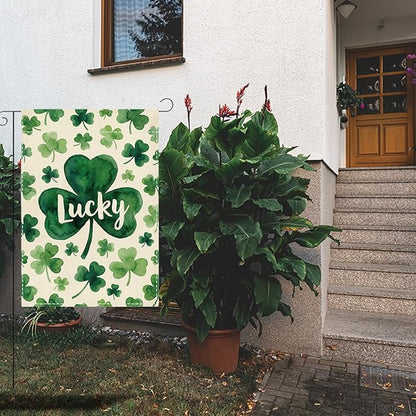St Patricks Day Lucky Shamrock Garden Flag Irish March Garden Flag Happy St Patricks Day Double Sided Outdoor House Flag for Outside Yard Decorations 12×18 Inch