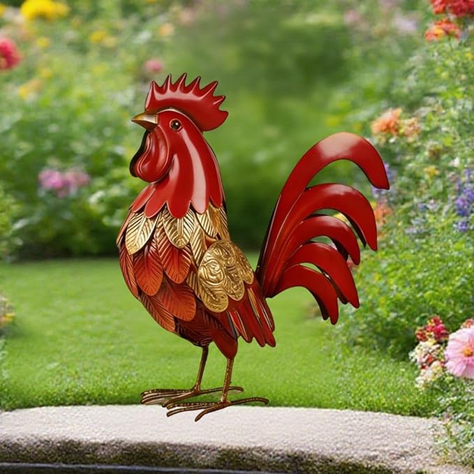 Baoblaze Rooster Statue Garden Accessories Animal Figurine Decoration DIY Multipurpose Red Landscape Ornament for Patio Outside Garden