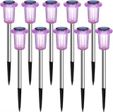 DenicMic Solar Lights Outdoor 10 Pack Waterproof Purple LED Stainless Steel Stake Outside Lights for Yard Pathway Garden Driveway Walkway Landscape Path Lighting Halloween Decorations Outdoor