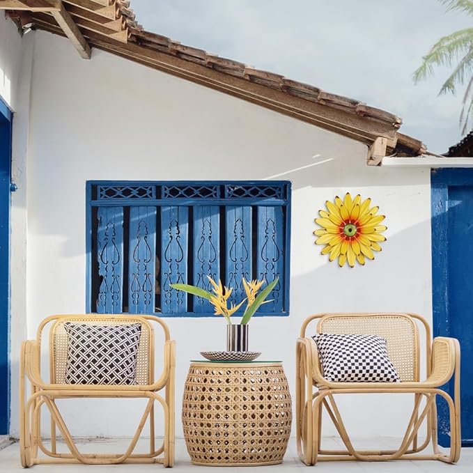 hogardeck Sunflower Decor 11" Metal Flower Wall Decor for Indoor Outdoor, Sunflower Kitchen Decor Floral Metal Wall Art, Sunflower Wall Decor for Bathroom, Living Room, Porch, Garden, Yard, Backyard