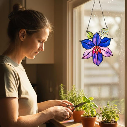 Purple Clematis Flower Handmade Resin Suncatchers, Artisan Sun Catcher, Stained Glass Effect, Flower Suncatchers for Window Hanging, Garden Decor, Gift for Mother's Day Mom Women Grandma Wife