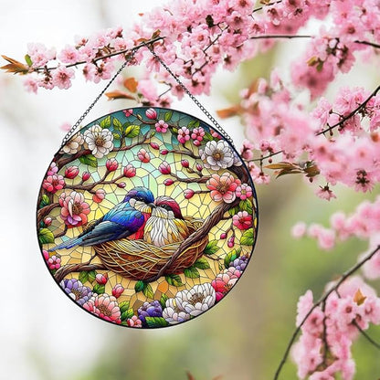 Stained Glass Window Hanging, Colorful Hummingbird and Flower Branch Suncatcher for Window Doors Garden Home Decoration, Cardinal Panel Ornaments for Women,Men,Wife, Lovers, and Mom 7.8×7.8 in
