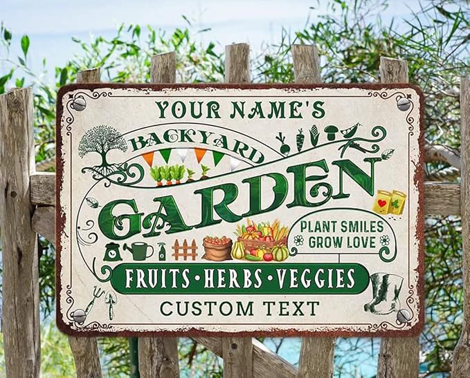 Custom Metal Signs with Name Made in USA Personalized Vintage Garden Sign Waterproof Vintage Decorative Metal Print for Wall Decor Customized Home Garden Ideas Gifts Artwork Prints for Yard Ourdoor