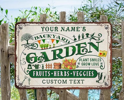 Custom Metal Signs with Name Made in USA Personalized Vintage Garden Sign Waterproof Vintage Decorative Metal Print for Wall Decor Customized Home Garden Ideas Gifts Artwork Prints for Yard Ourdoor