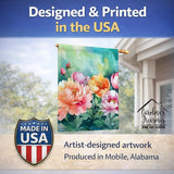Caroline's Treasures Indiana Peonies in Watercolor House Flag Large Porch Sleeve Pole Decorative Outside Yard Banner Artwork Wall Hanging, Polyester, House Size, Multicolor