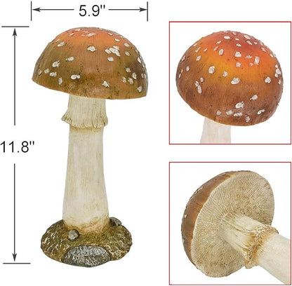 Mushroom Decor Outdoor Garden Statue - Garden Gnome's Favorite Garden Decoration Patio Decor (11.8", Brown)