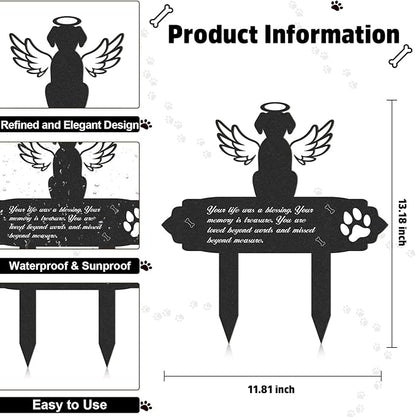 Rngmsi Dog Cemetery Decorations for Grave - Grave Garden Metal Decorations Memorial Dog Angel Wings Stakes Plaque Waterproof Black Grave Decoration Sympathy Garden Stake Markers Dog Grave Decor