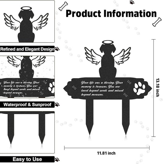 Rngmsi Dog Cemetery Decorations for Grave - Grave Garden Metal Decorations Memorial Dog Angel Wings Stakes Plaque Waterproof Black Grave Decoration Sympathy Garden Stake Markers Dog Grave Decor