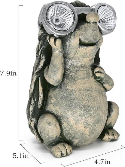 Garden Hedgehog Figurines Animals - Outdoor Decor Solar Lights Lawn Ornament Concrete Critters Cement Statues Cute Resin Yard Sculpture Creature Gifts for Women Lover