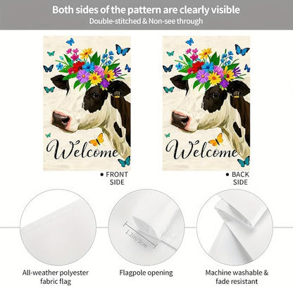 BlissYard Welcome Spring Garden Flag Double Sided 12x18 Inch Cute Cow Seasonal Welcome Small Flags For Outside Outdoor Decor Yard Farmhouse Holiday Spring Summer Decorations Yard Flags