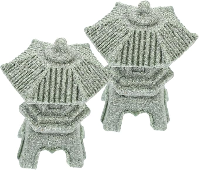 Yardwe 4pcs Miniature Sandstone Pagoda Statues Zen Decor for Use Japanese Lantern Sculptures for Bonsai and Aquariums