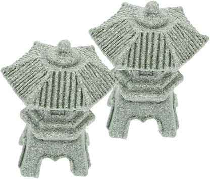 Yardwe 4pcs Miniature Sandstone Pagoda Statues Zen Decor for Use Japanese Lantern Sculptures for Bonsai and Aquariums