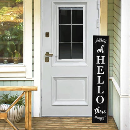 Welcome Porch Sign Oh Hello There Wooden Welcome Sign Vertical Hanging Signs For Standing Front Porch Decor Rustic Wall Decor Home Farmhouse Yard Door Decorations 47.2"H