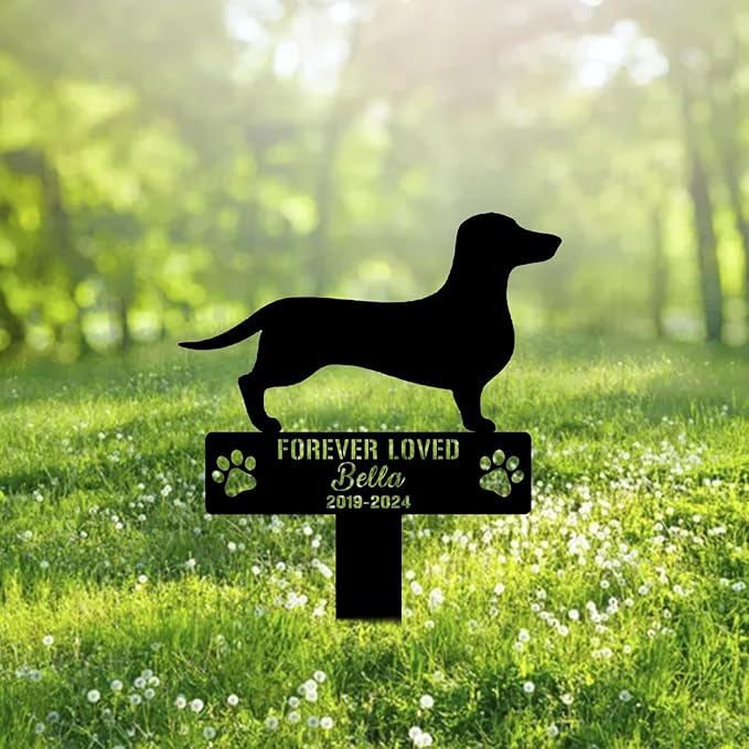 Custom Dachshund Dog Metal Memorial Garden Stake Personalized Pet Grave Marker Name Sign Remembrance Stake Decor Sympathy Dog Loss,Outdoor Statues for Yard Garden Lawn Patio Pathway Grave Gift.