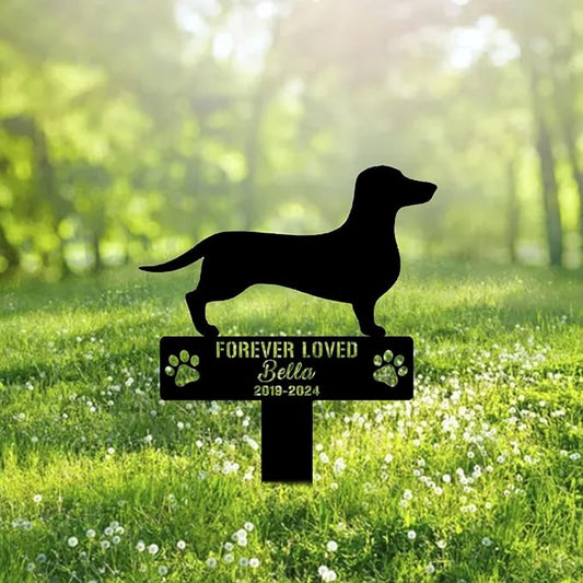 Custom Dachshund Dog Metal Memorial Garden Stake Personalized Pet Grave Marker Name Sign Remembrance Stake Decor Sympathy Dog Loss,Outdoor Statues for Yard Garden Lawn Patio Pathway Grave Gift.