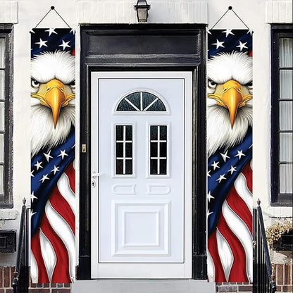 Patriotic Eagle Porch Banners 71x12 Inch American Flag Independence Day Outdoor Decorations Bald Eagle Hanging Porch Signs 4th of July Memorial Day Veterans Day Home Decor