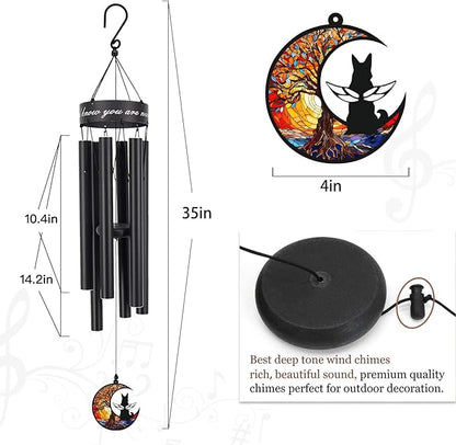 35" Pet Memorial Wind Chime, Pet Sympathy Gift for Loss of Dog, Dog Memorial Wind Chime with Stained Moon, Hand Tuned Aluminum Wind Chimes for Outdoor Garden Porch Remembrance Decor, Black