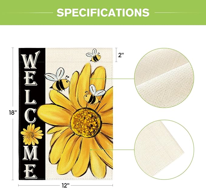 AVOIN colorlife Spring Summer Bee Sunflower Garden Flag 12x18 Inch Double Sided, Welcome Holiday Yard Outdoor Decoration