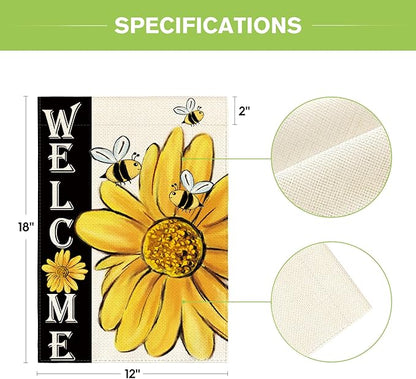 AVOIN colorlife Spring Summer Bee Sunflower Garden Flag 12x18 Inch Double Sided, Welcome Holiday Yard Outdoor Decoration