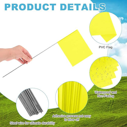 M METERXITY 10-Pack Blank Marking Flags, 15x5.1x4 Inch Waterproof Yard Flags Marking for Lawn/Garden/Irrigation/Landscape/Sprinkler/Survey/Dog Training/DIY [Yellow]