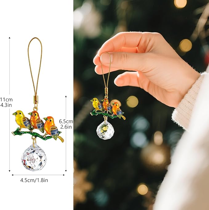 H&D HYALINE & DORA 6 Pcs Birds on Branches with Ball Prism Suncatchers Birds Hanging Ornament Indoor Decorations for Holiday Present Ideas