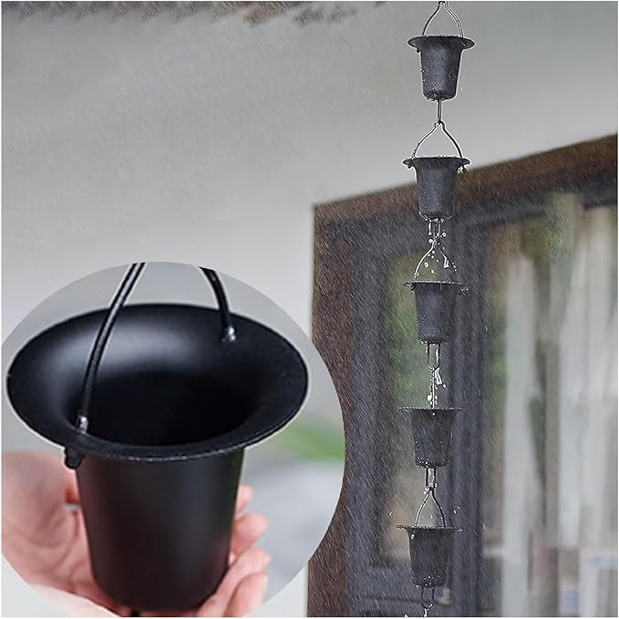 Outside Hanging Rain Catcher Rain CupsChime, Unique Cup Japanese for Rain Gutter & Replacement Downspout, Durable Copper Rain Catcher Chain, Hanging Balcony Water Chain