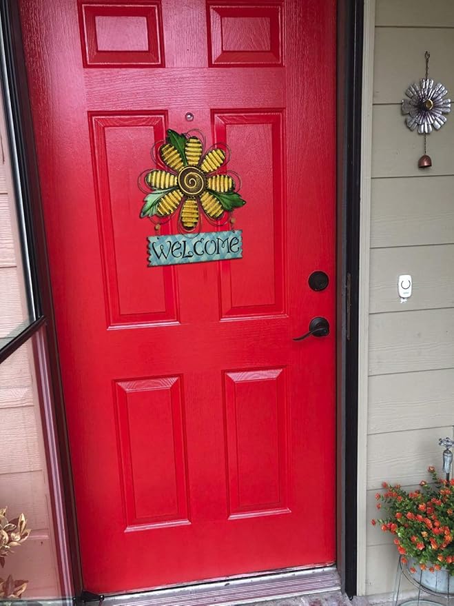Welcome Sign for Front Door Decor Hanging Sign, Metal Flower Welcome Door Sign Wall Art Decor Hanging for Indoor Outdoor Patio Garden Yard Sign Porch Decoration 15.75X12.75In (3 Set)