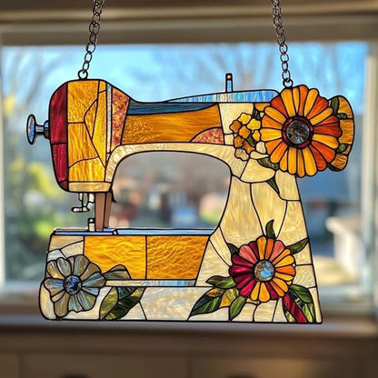 Sewing Machine Acrylic Suncatcher, Boho Suncatchers for Window Hanging Ornament, Stained Glass Effect Art Garden Decor for Sewing Lover, Gifts for Mother's Day, Mom, Grandma, Wife, Women, Nana