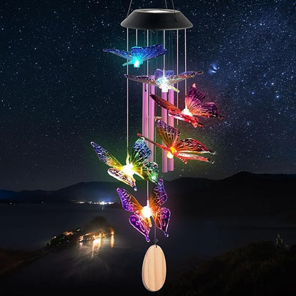Butterfly Mom Gifts for Mothers Day Grandma Gift, Butterfly Solar Wind Chimes for Outside Solar Lights Outdoor Decor Hanging Mobile for Garden Patio Yard Porch Decoraion Birthday Gifts for Women