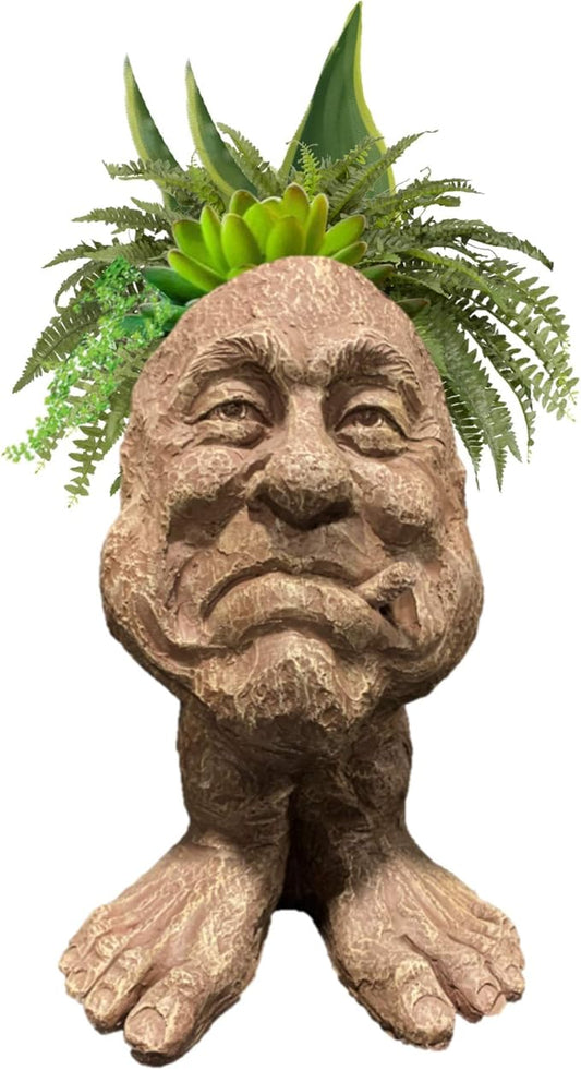 Muggly Neighbor Mr. Magoo Planter Face Pot Patio & Garden Statue in Stone Wash Finish