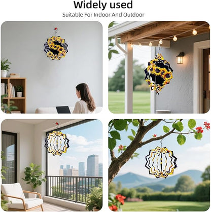 8 Inch Sublimation Wind Spinner, 3D Aluminum Metal Wind Spinner with Hook, Indoor Yard Garden Hanging Decoration, Weather Resistant Rotating Spiral Ornament, Sunflower Number 5