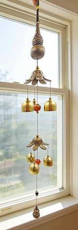 Metal Gourd Double Layer Lucky Wind Bell for Good Luck Wealth and Safe， Window/Door/Home Pendant Wind Chime Chinese Feng Shui Bell(Meaning Good Fortune and Good Fortune)