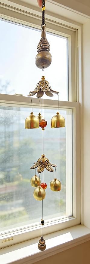Metal Gourd Double Layer Lucky Wind Bell for Good Luck Wealth and Safe， Window/Door/Home Pendant Wind Chime Chinese Feng Shui Bell(Meaning Good Fortune and Good Fortune)