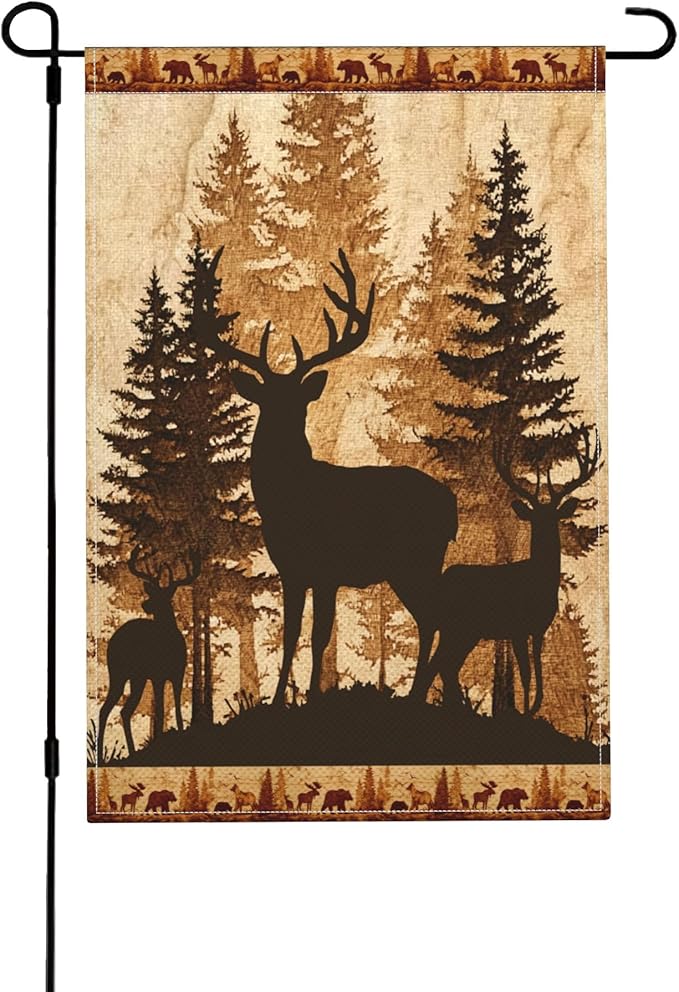 Retro Deer Garden Flag Seasonal Double Sided 12 x 18 Inch Small Yard Flag for Indoor Outdoor Decor Holiday All Seasons