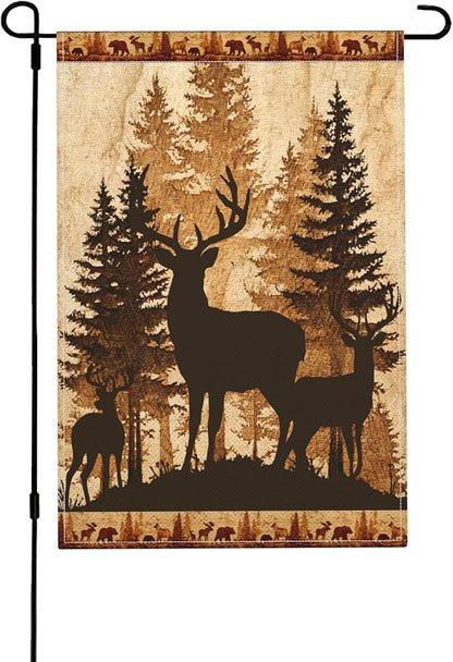 Retro Deer Garden Flag Seasonal Double Sided 12 x 18 Inch Small Yard Flag for Indoor Outdoor Decor Holiday All Seasons