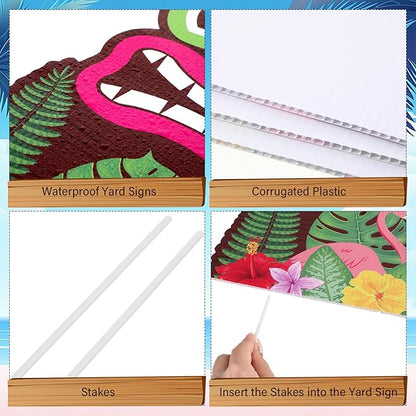 Queekay 2 Pcs Tiki Yard Sign Luau Hawaiian Tropical Party Decoration Outdoor Tiki Bar Sign with Stakes for Summer(Lighted Style)
