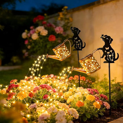 Solar Watering Can Lights for Outside, 2Pack Watering Can with Cascading Lights Shepherd's Hook, Gardening Gifts for Women, Yard Decoration Outdoor and Garden Backyard