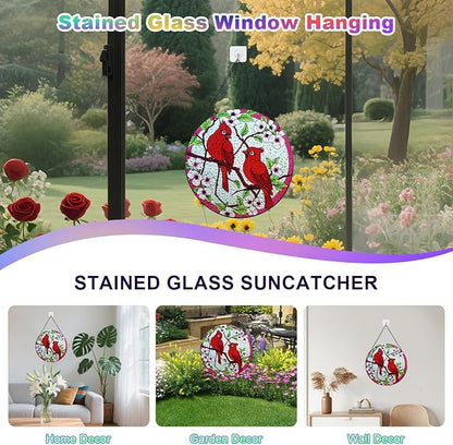 Stained Glass Window Hanging, Suncatcher (Cardinal, 7.8 Inch)