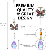 Hanging Butterfly Shaped Suncatcher Crystals, Glass Teardrop Prism Rhinestones Sun Catchers, Rainbow Maker Pendant Indoor Window Home Car Decor Gift