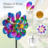 Metal Wind Spinners Outdoor,13'' Dia Purple Garden Wind Spinner & Sculpture,Waterproof Garden Windmill for Yard Art Decorations