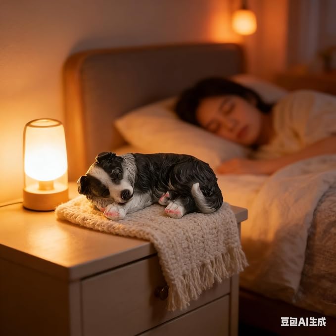 Sleep Puppy Statues Sculptures,Border Collie Figurine,Synthetic Resin Waterproof Border Collie Ornament,Outdoor Dog Statues for Garden Patio, Lawn, Yard Art Decoration